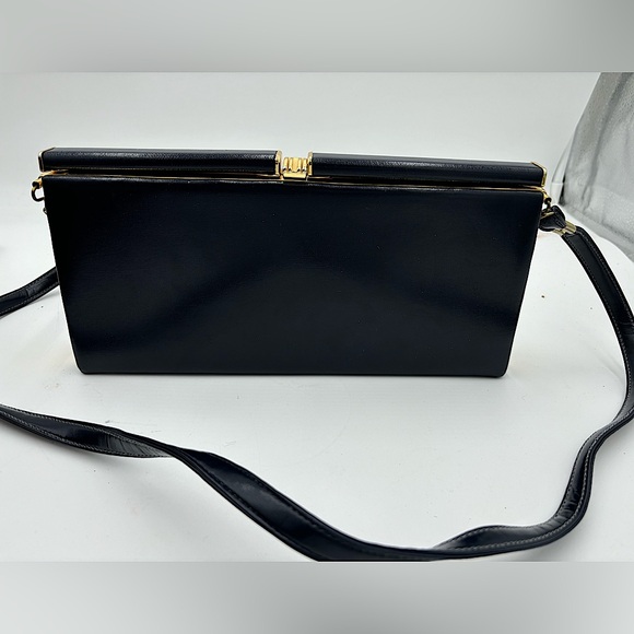 VINTAGE Hardshell Gold Clasp Navy Crossbody Pocketbook Bag - Picture 1 of 11